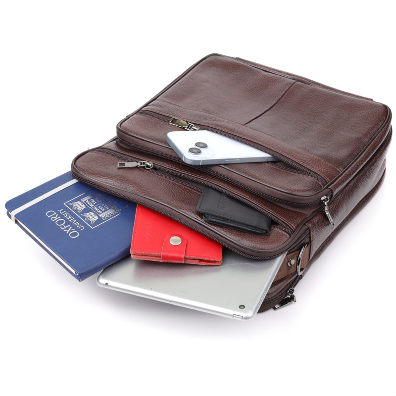 Сумка мужская с ручкой для переноса в руке из натуральной кожи Vintage Коричневый