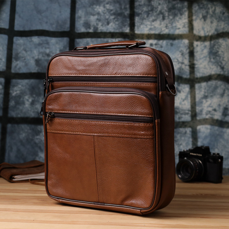 Сумка чоловіча з ручкою для перенесення в руці з натуральної шкіри Vintage Світло-коричневий