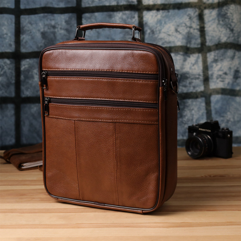 Сумка чоловіча з ручкою для перенесення в руці з натуральної шкіри Vintage Світло-коричневий