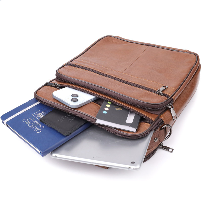 Сумка мужская с ручкой для переноса в руке из натуральной кожи Vintage Светло-коричневый