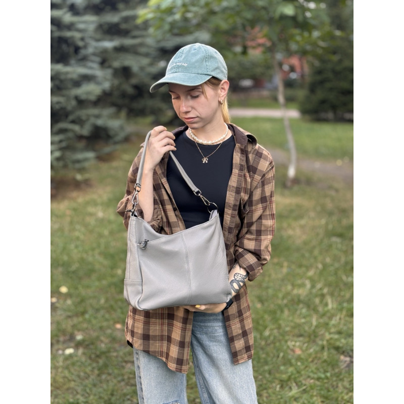 Жіноча сумка з двома ремінцями із натуральної шкіри Vintage Сірий