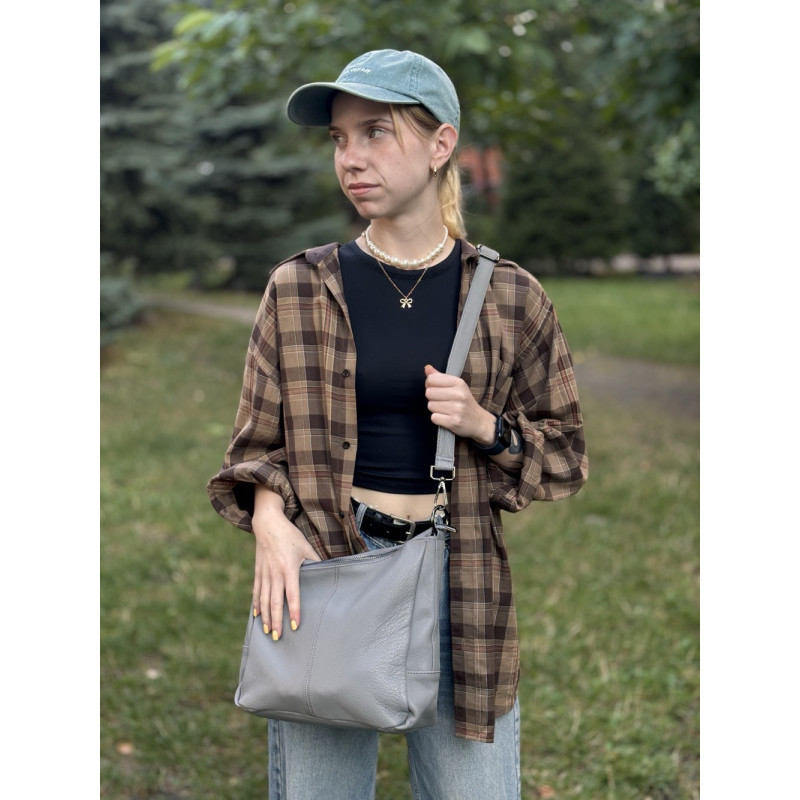 Жіноча сумка з двома ремінцями із натуральної шкіри Vintage Сірий