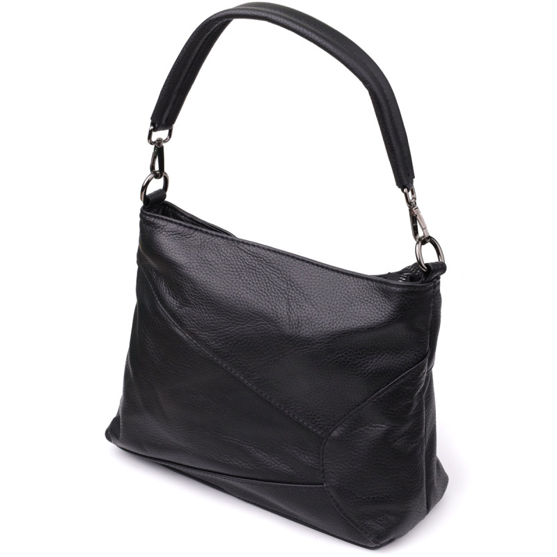 Невелика жіноча сумка з двома ремінцями з натуральної шкіри Vintage Чорний