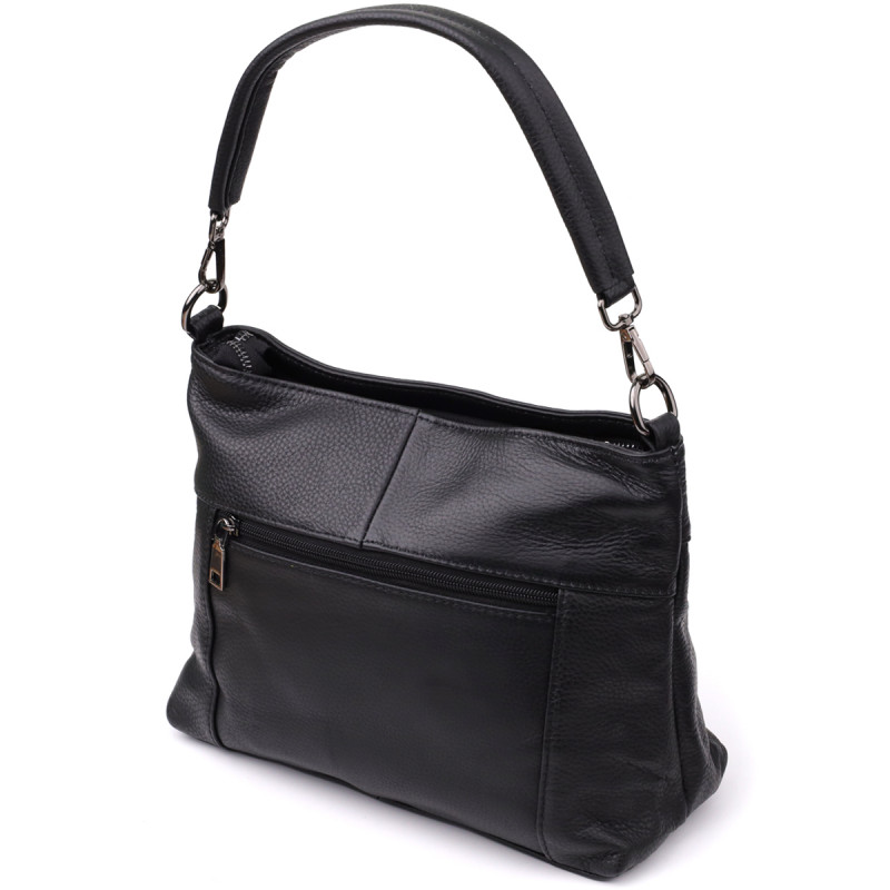 Невелика жіноча сумка з двома ремінцями з натуральної шкіри Vintage Чорний