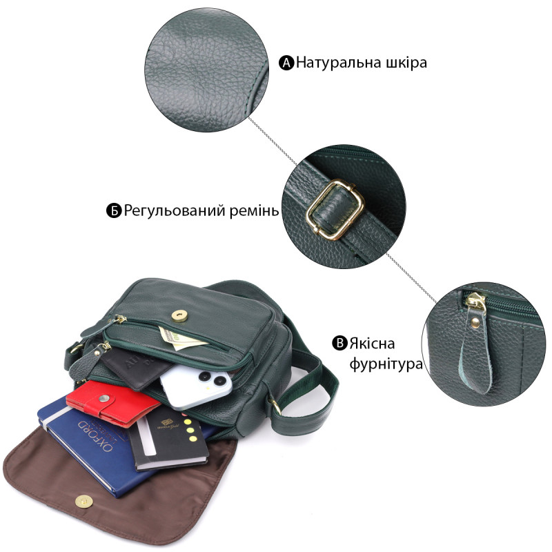 Повсякденна жіноча сумка з натуральної шкіри Vintage Зелений