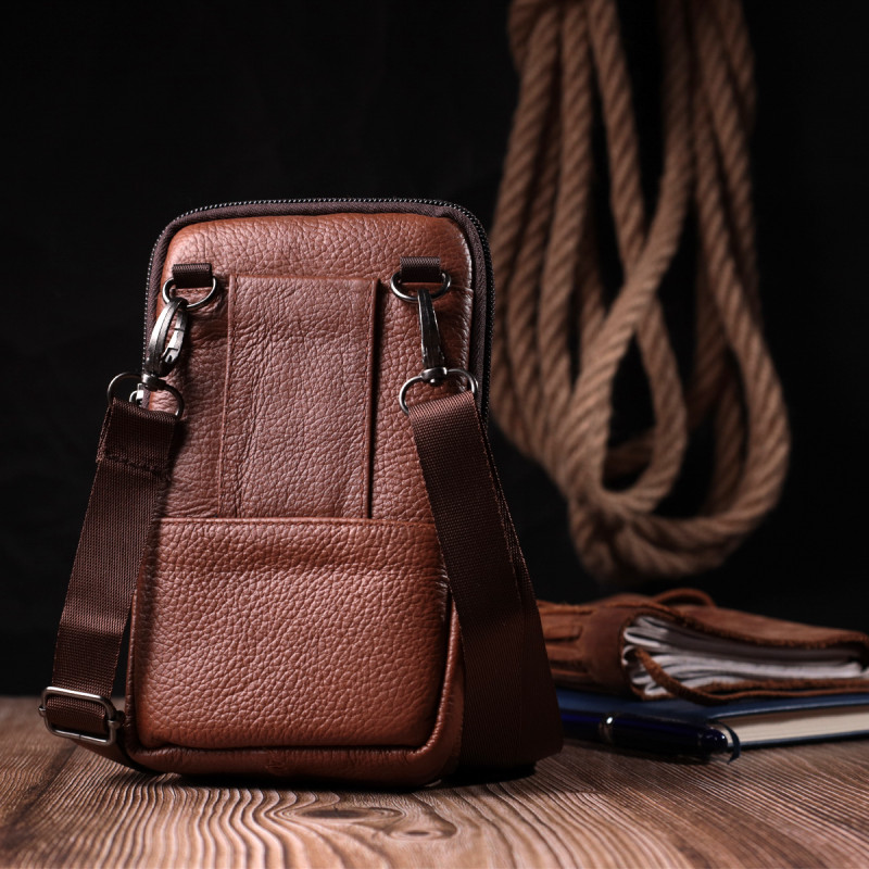 Сумка-барсетка на пояс шкіряна Vintage Світло-коричнева