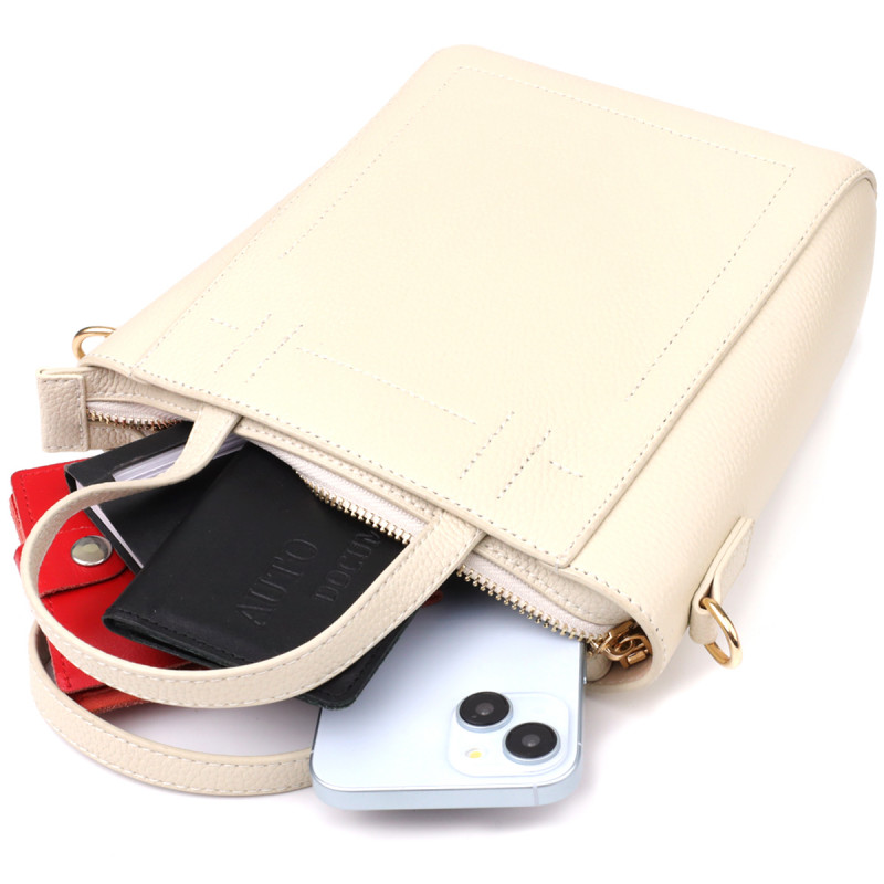 Сумка для женщин из натуральной кожи с модным трапециевидным кроем Vintage Белый