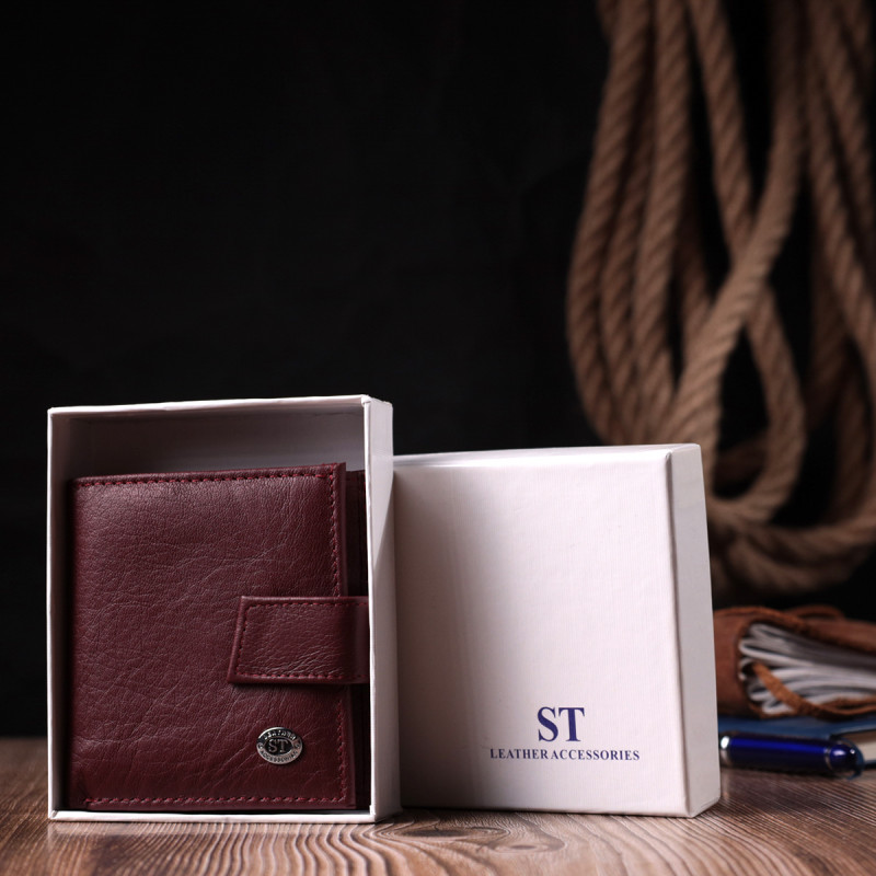 Компактный женский кошелек из натуральной кожи ST Leather Бордовый