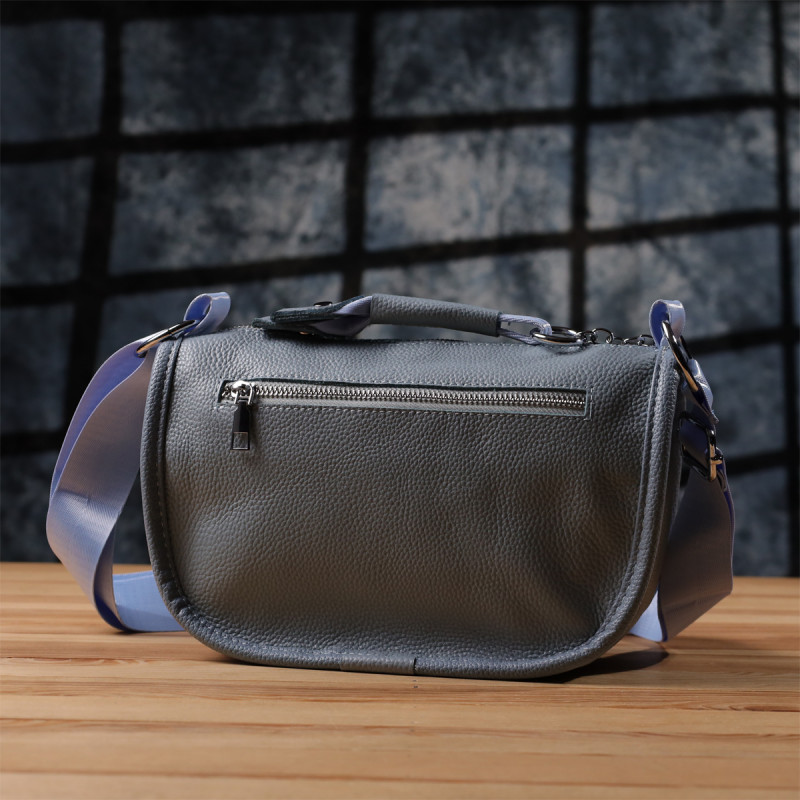 Напівкругла сумка для жінок з натуральної шкіри Vintage Сіро-блакитний