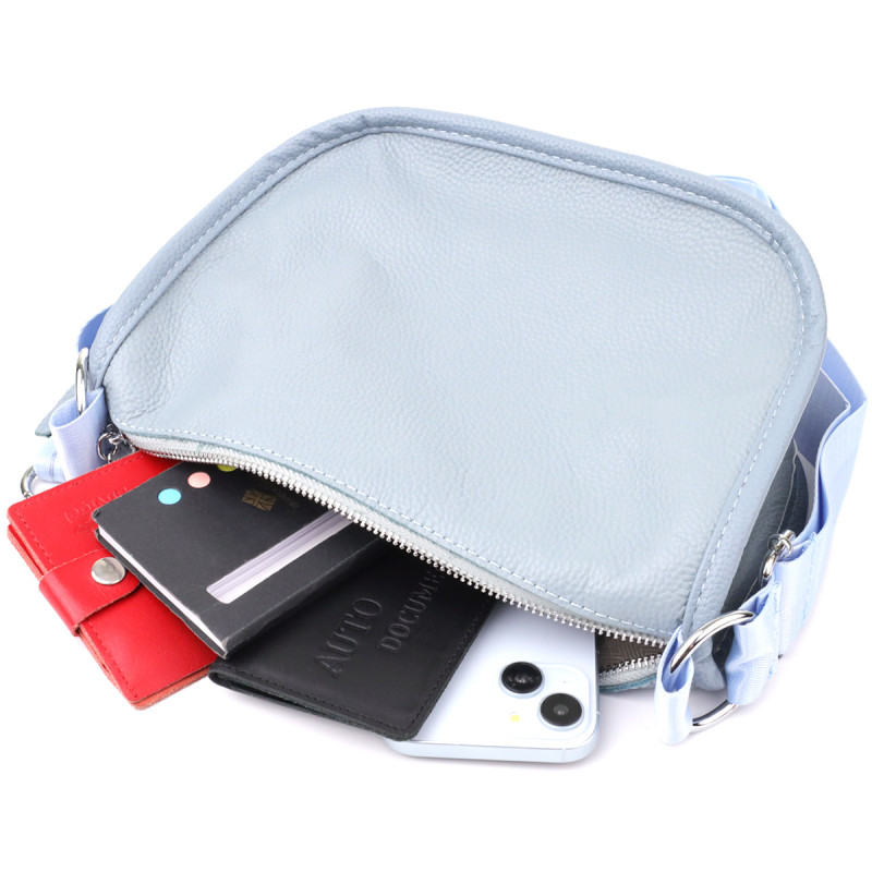 Напівкругла сумка для жінок з натуральної шкіри Vintage Сіро-блакитний