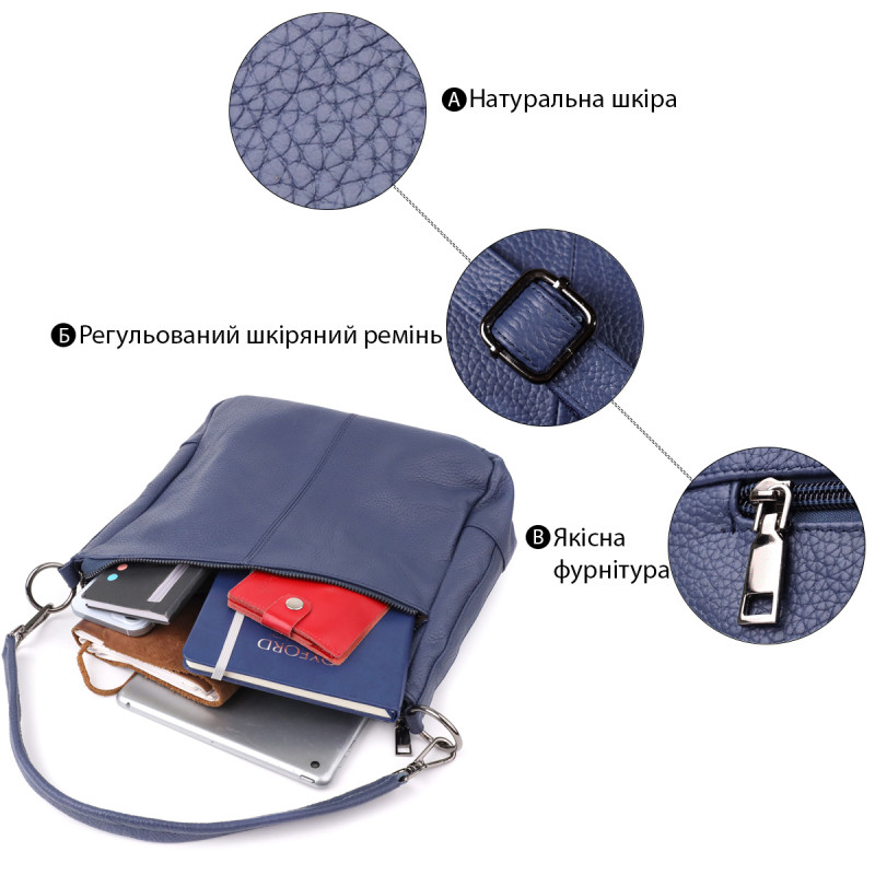 Сумка для женщин на два отделения из натуральной кожи Vintage Синий