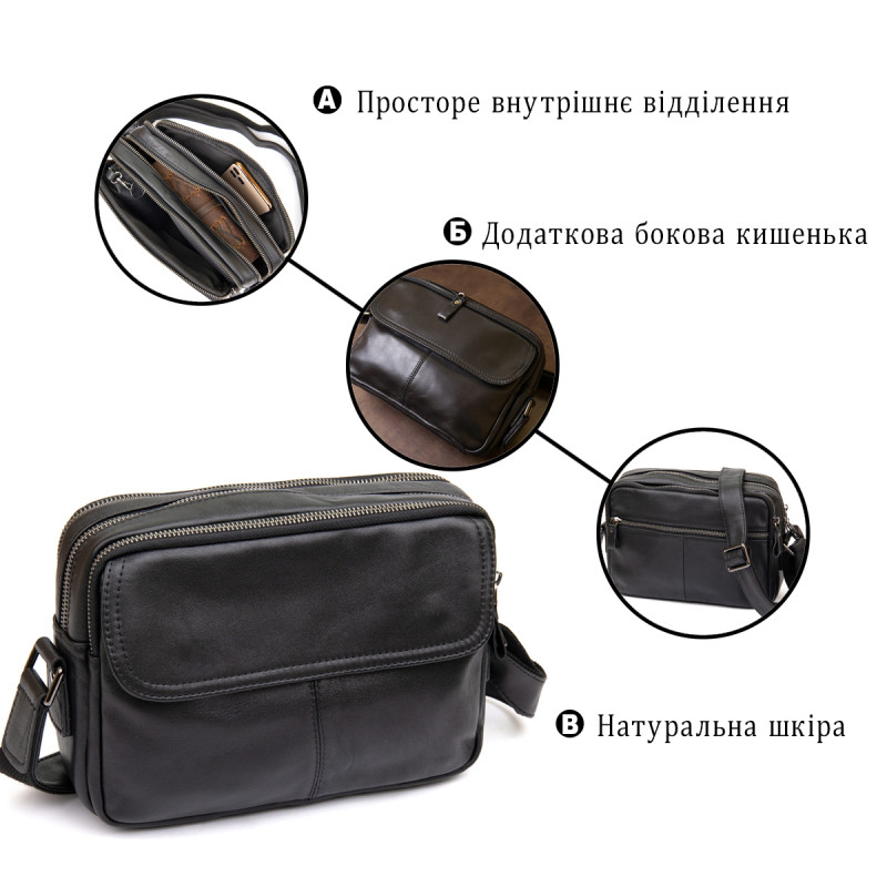 Сумка Vintage из натуральной кожи зернистая Черная