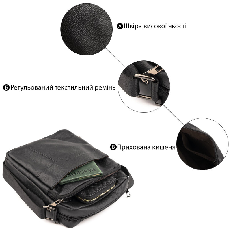 Сумка чоловіча флотар Vintage Чорна