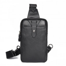 Сумка чоловіча шкіряна в зернистої шкірі через плече Vintage Чорна