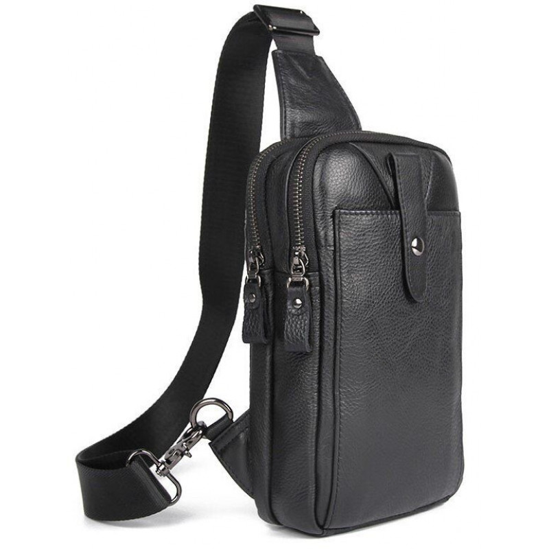 Сумка чоловіча шкіряна в зернистої шкірі через плече Vintage Чорна