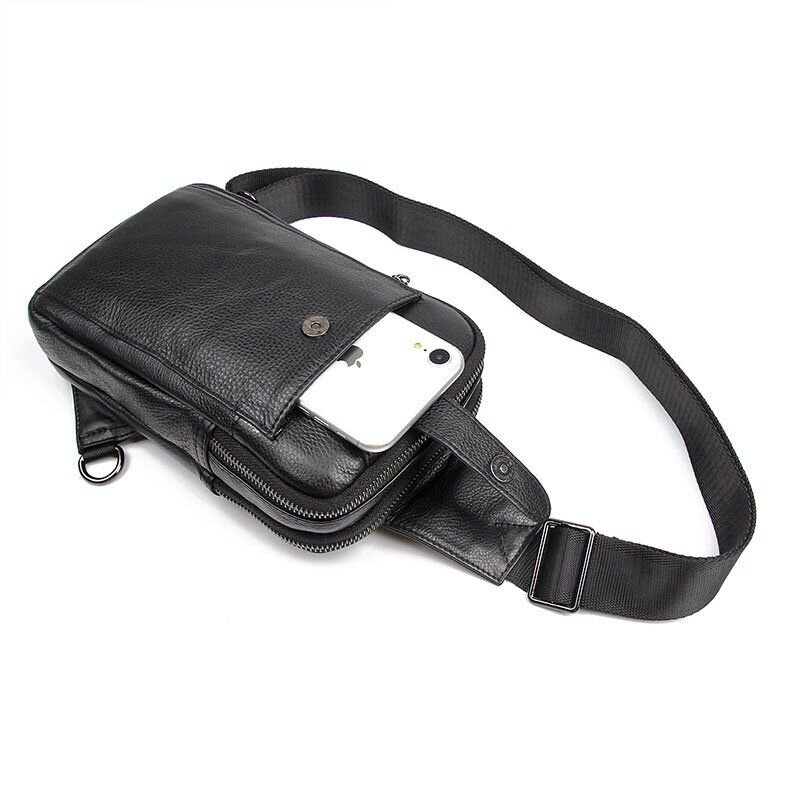 Сумка чоловіча шкіряна в зернистої шкірі через плече Vintage Чорна