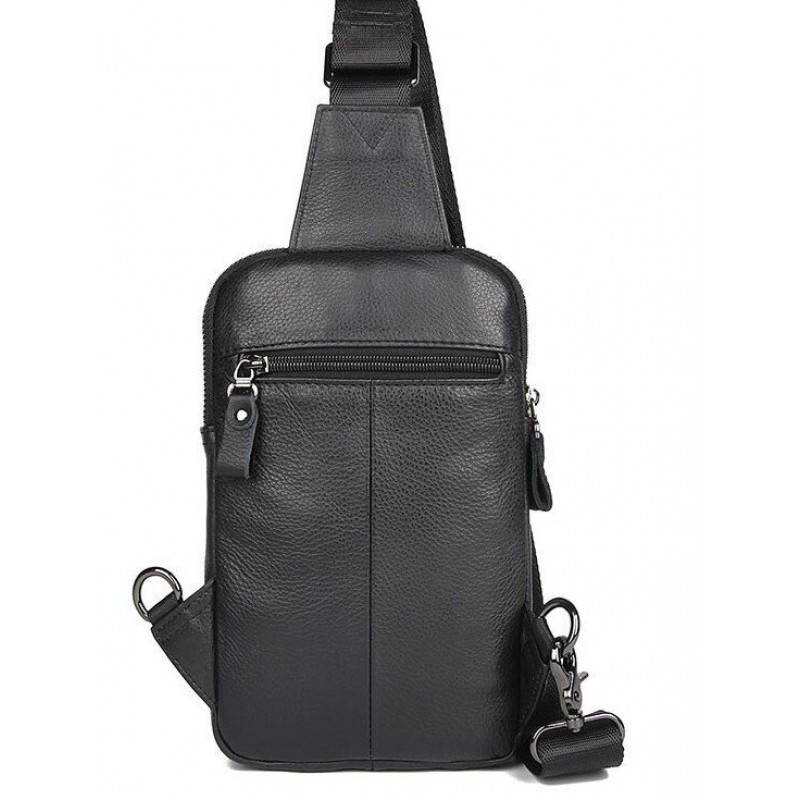 Сумка чоловіча шкіряна в зернистої шкірі через плече Vintage Чорна
