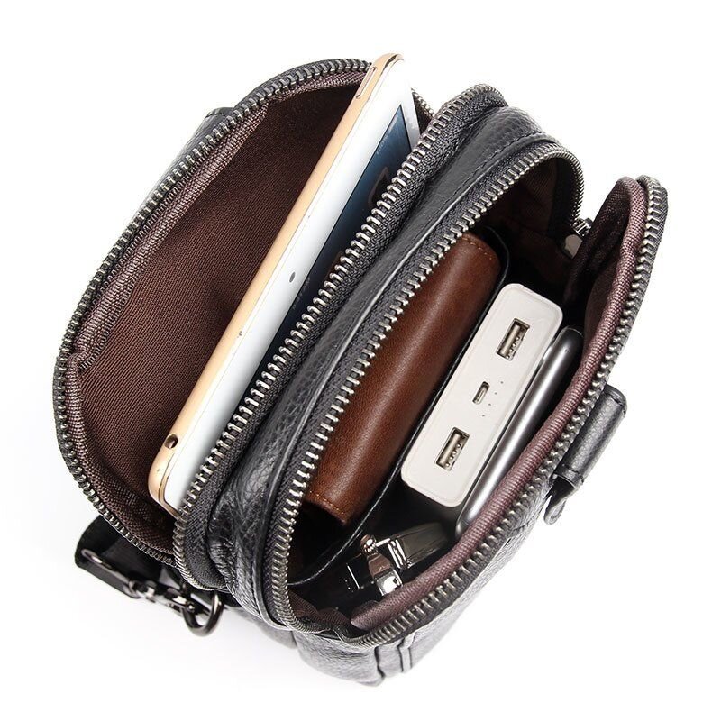 Сумка чоловіча шкіряна в зернистої шкірі через плече Vintage Чорна