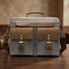 Сумка-портфель чоловіча текстильна з шкіряними вставками Vintage Сіра