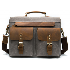 Сумка-портфель мужская текстильная с кожаными вставками Vintage Cерая