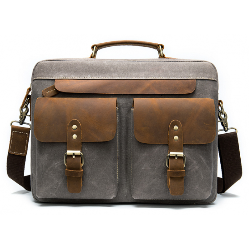 Сумка-портфель чоловіча текстильна з шкіряними вставками Vintage Сіра
