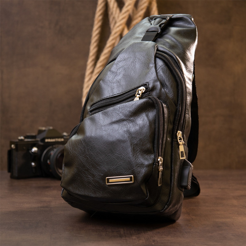 Сумка крос боді з емблемою зі шкірозамінника Vintage Чорна