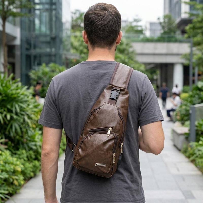 Чоловіча сумка крос боді з екошкіри для документів та міста Vintage Коричнева