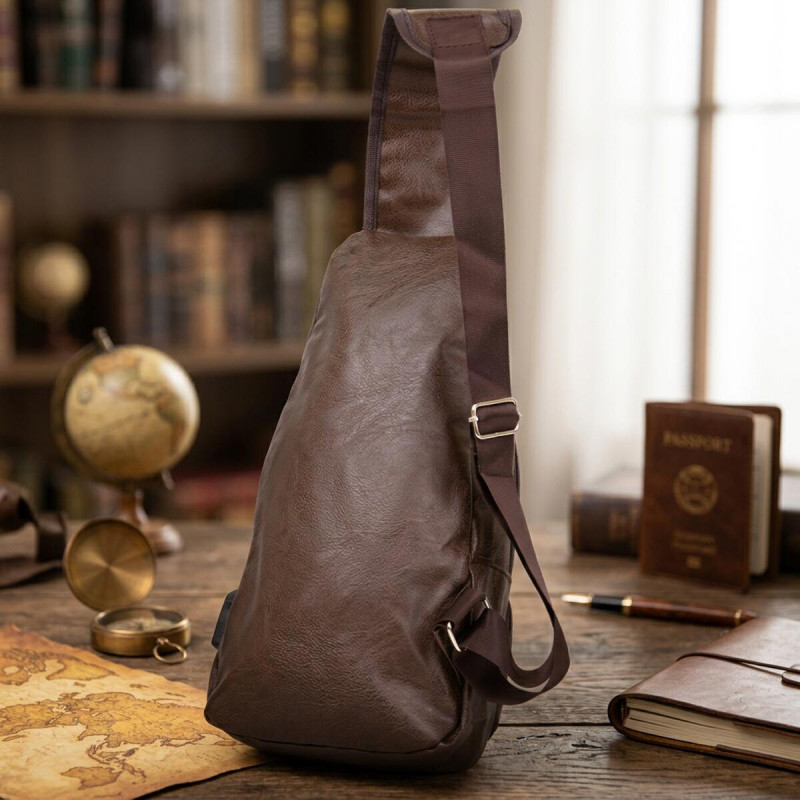 Чоловіча сумка крос боді з екошкіри для документів та міста Vintage Коричнева