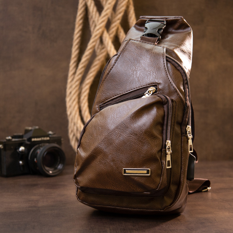 Чоловіча сумка крос боді з екошкіри для документів та міста Vintage Коричнева