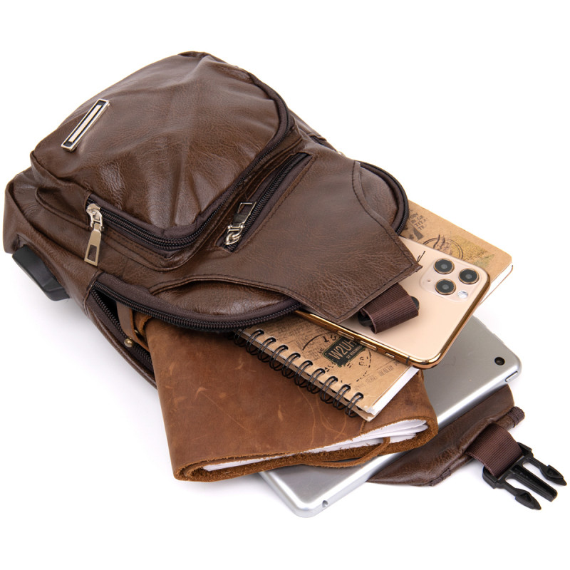 Сумка крос боді з емблемою зі шкірозамінника Vintage Коричнева