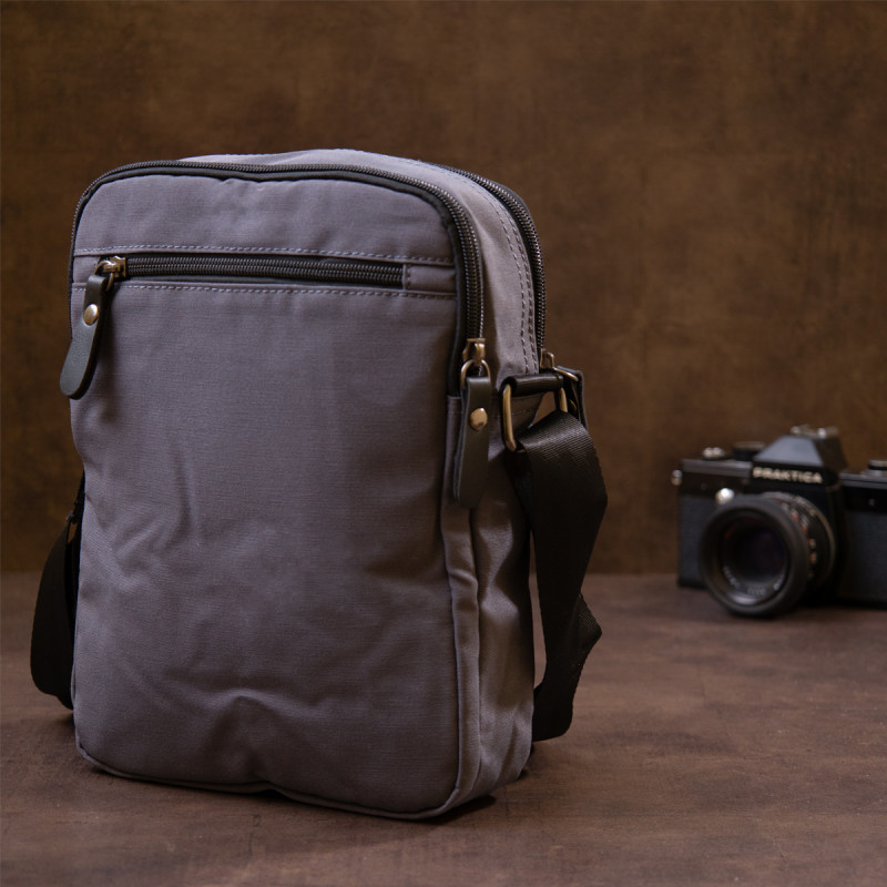 Универсальная текстильная мужская сумка на два отделения Vintage Графитовая