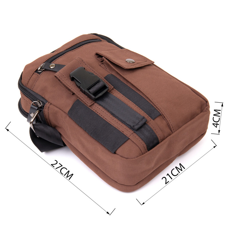Универсальная текстильная мужская сумка на два отделения Vintage Коричневая