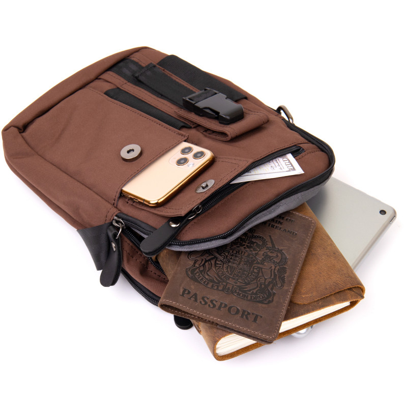 Универсальная текстильная мужская сумка на два отделения Vintage Коричневая