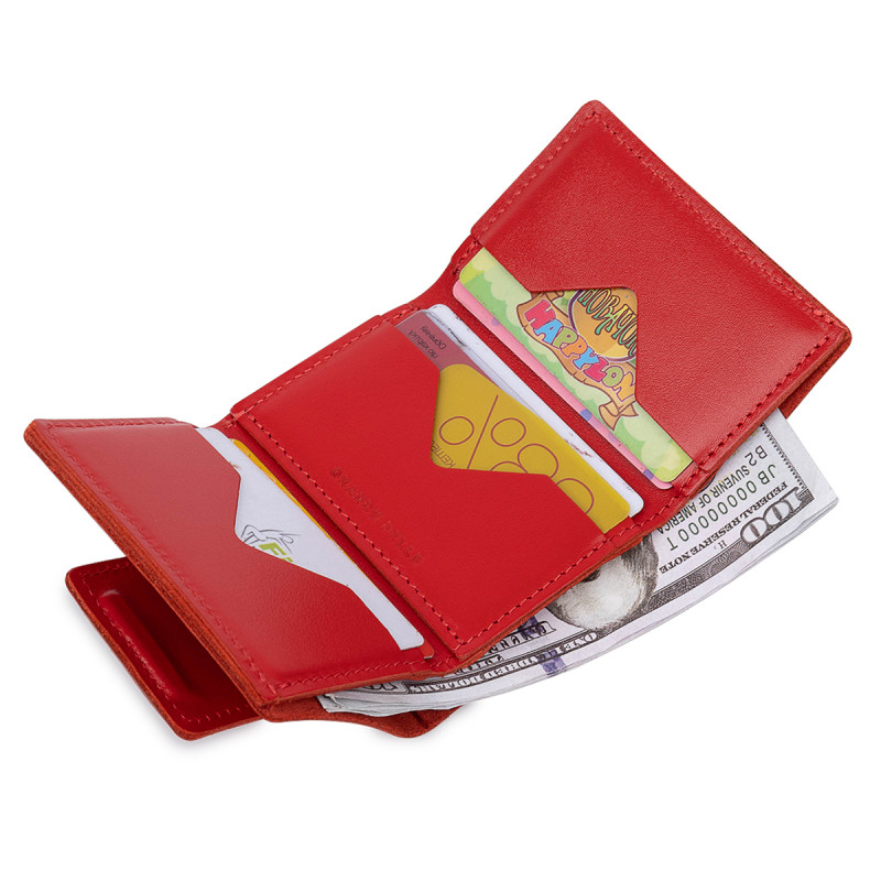 Компактне жіноче портмоне в три складання GRANDE PELLE Червоний