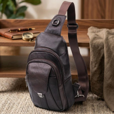 Чоловіча шкіряна сумка через плече для документів та міста Vintage Коричнева
