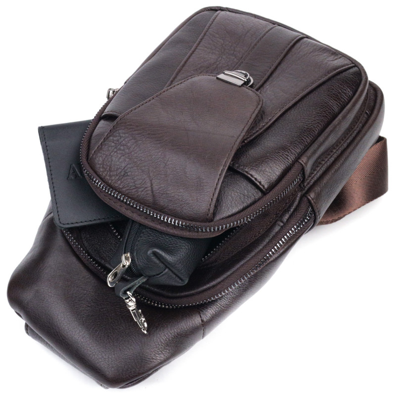 Чоловіча шкіряна сумка через плече для документів та міста Vintage Коричнева