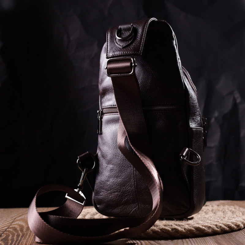 Чоловіча шкіряна сумка через плече для документів та міста Vintage Коричнева