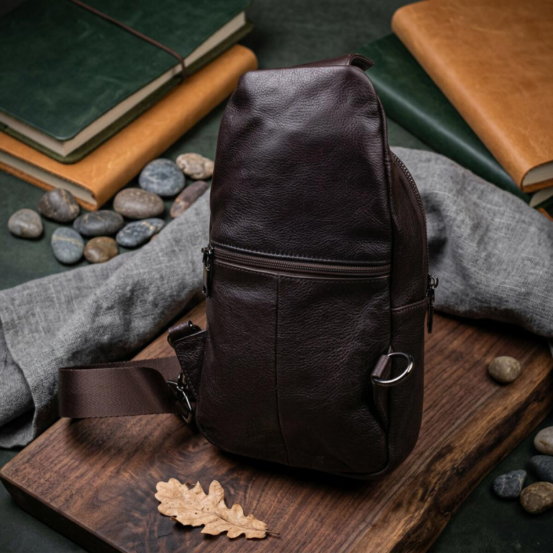 Чоловіча шкіряна сумка через плече для документів та міста Vintage Коричнева