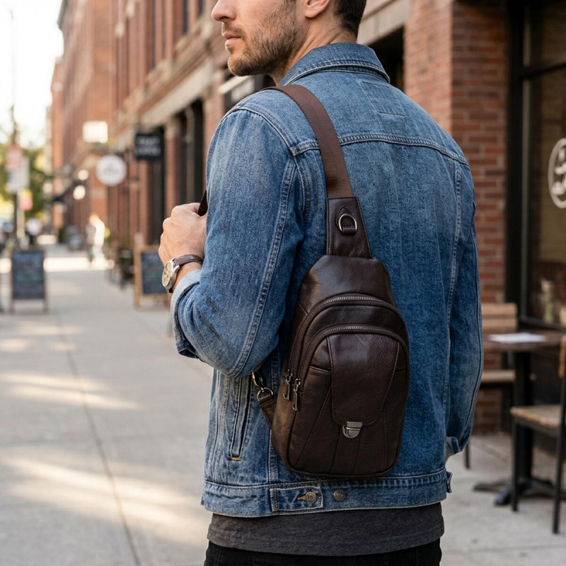 Чоловіча шкіряна сумка через плече для документів та міста Vintage Коричнева