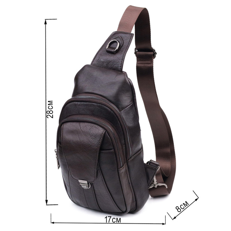 Чоловіча шкіряна сумка через плече для документів та міста Vintage Коричнева