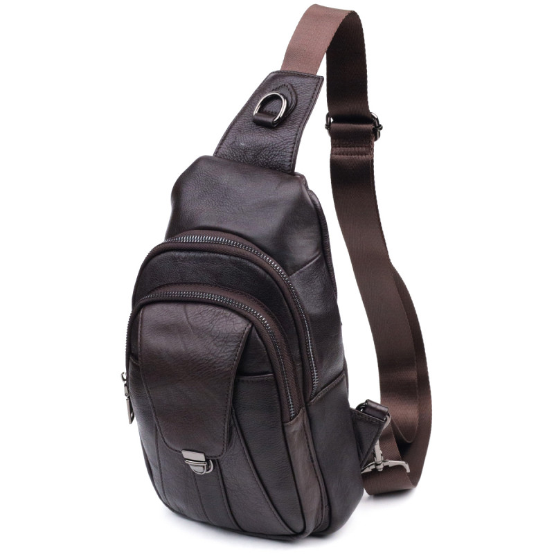 Чоловіча шкіряна сумка через плече для документів та міста Vintage Коричнева