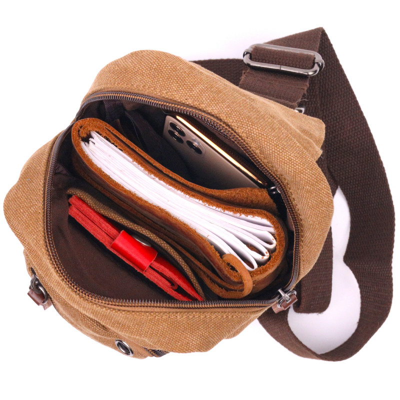 Практичная мужская сумка через плечо текстильная Vintage Коричневая