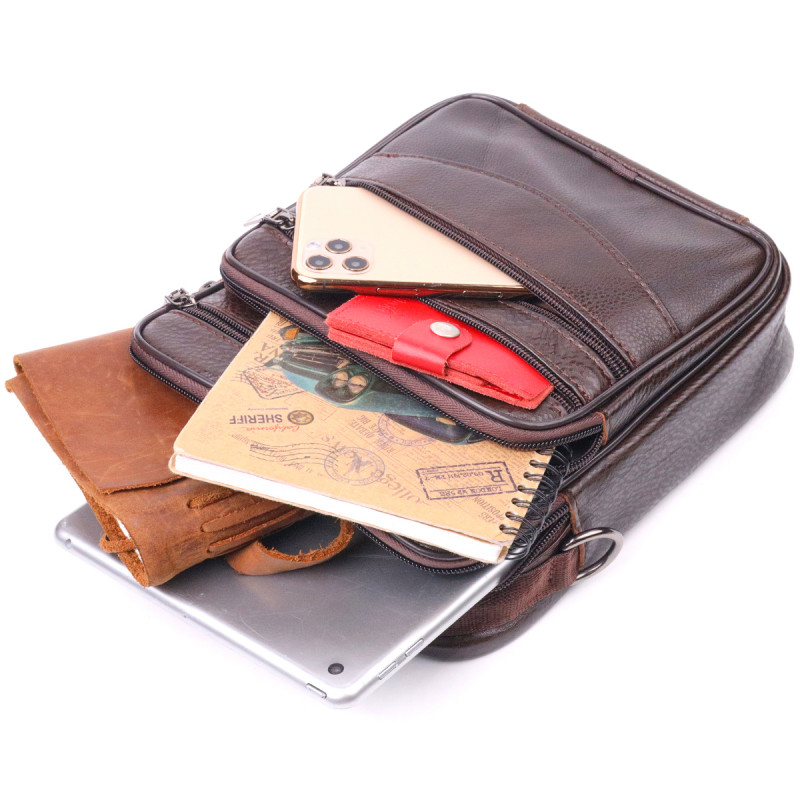 Практичная мужская сумка кожаная Vintage Коричневая