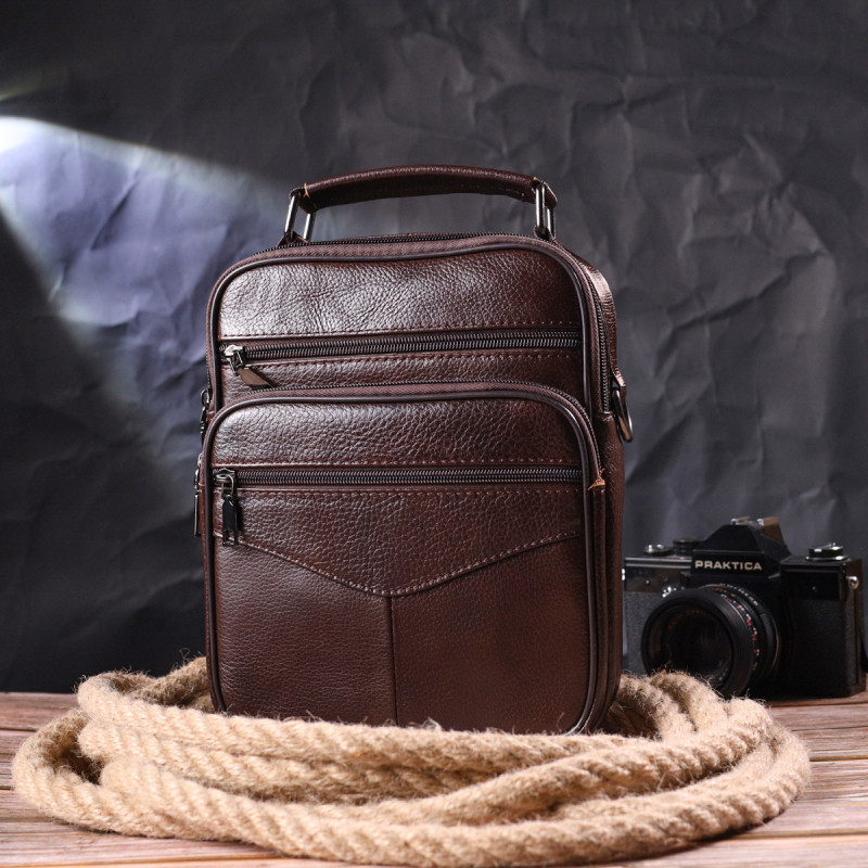 Зручна чоловіча сумка з ручкою шкіряна Vintage Коричнева