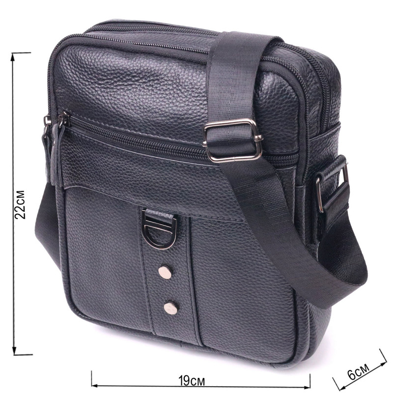 Практичная мужская сумка из натуральной кожи Vintage Черная