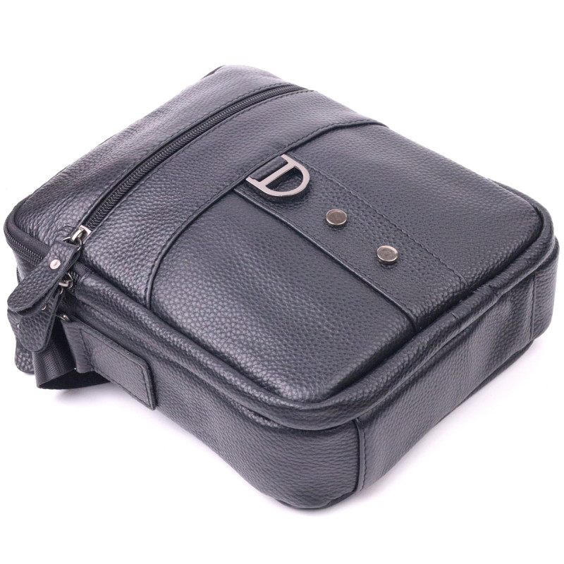 Практичная мужская сумка из натуральной кожи Vintage Черная