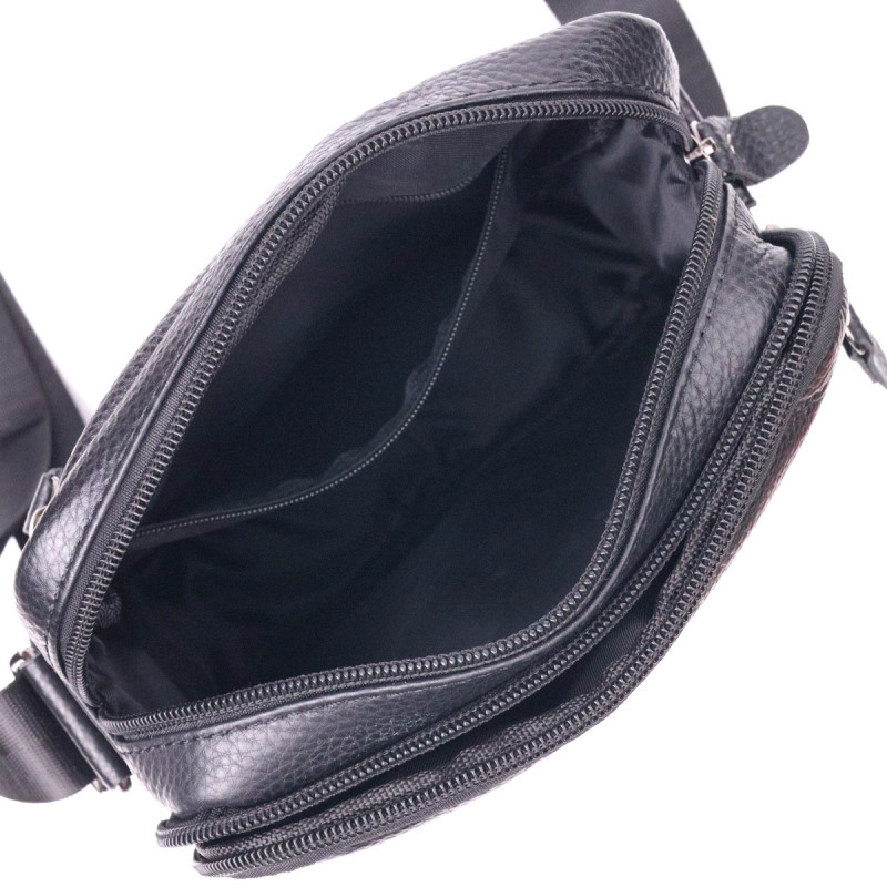 Практичная мужская сумка из натуральной кожи Vintage Черная