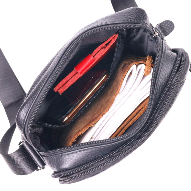 Практичная мужская сумка из натуральной кожи Vintage Черная