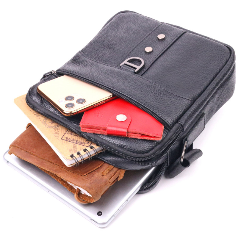 Практичная мужская сумка из натуральной кожи Vintage Черная