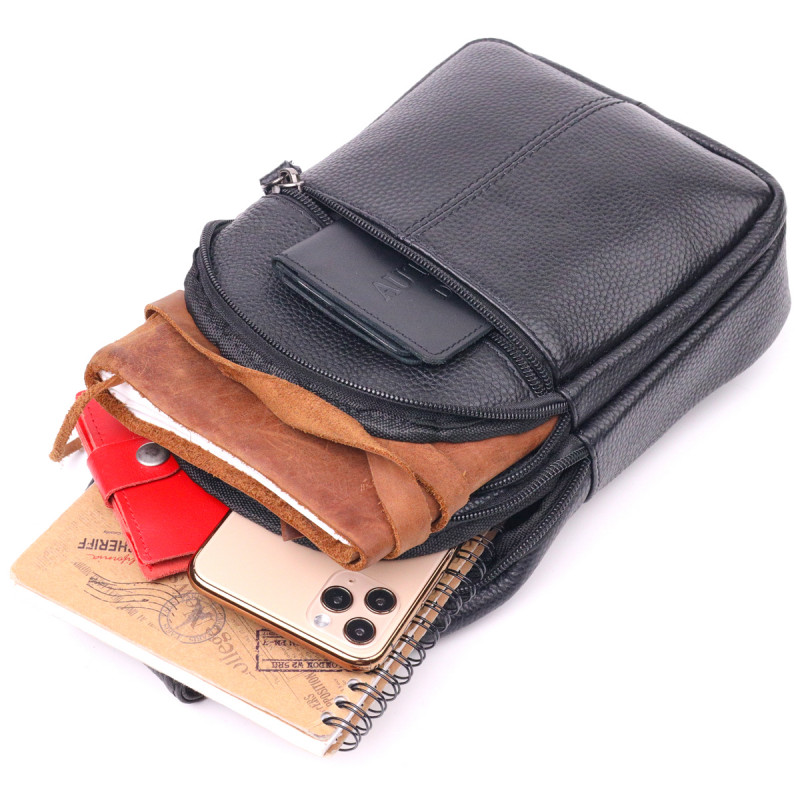 Современная мужская сумка через плечо из натуральной кожи Vintage Черная